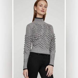 BCBGMaxAzria Gray and Black popcorn knit mock turtleneck pullover sweater